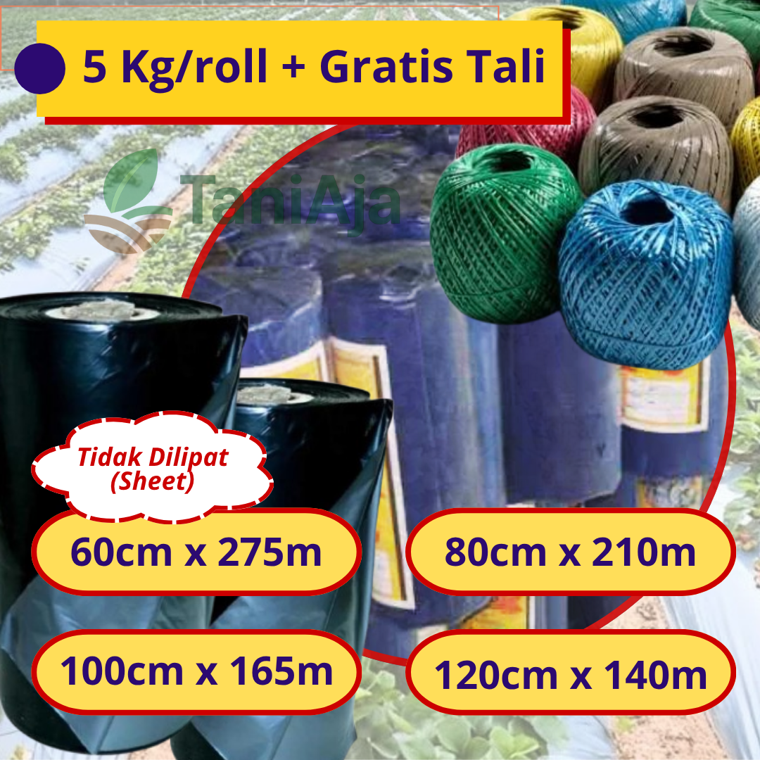 Plastik Mulsa Hitam Perak Cap Kebo 1 Roll 5Kg Bonus Tali Rafia